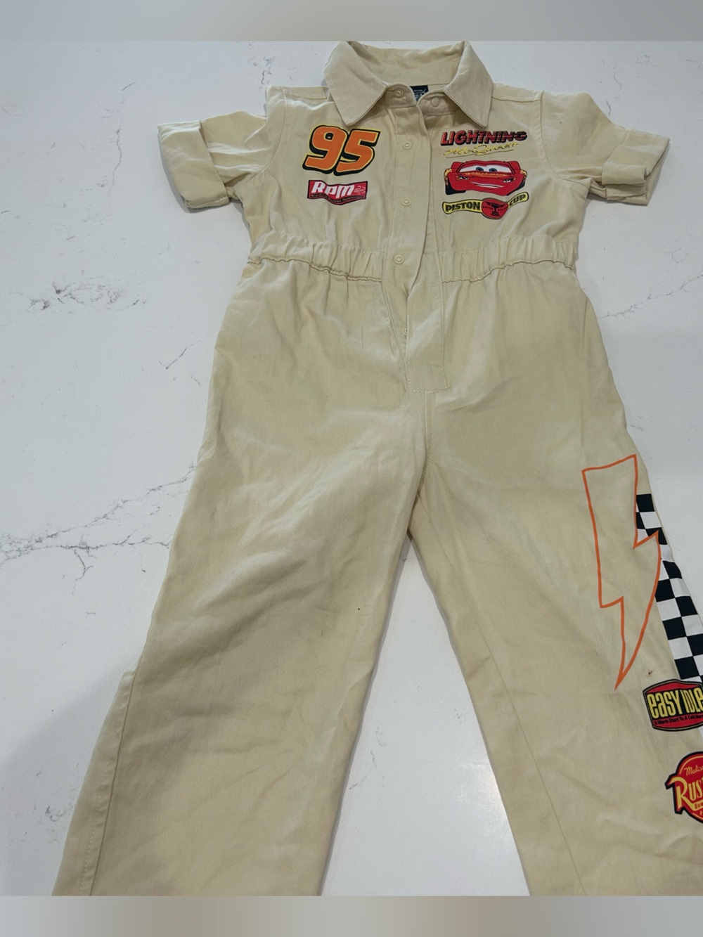 Disney Beige Lightning McQueen Overalls with Racing Patches